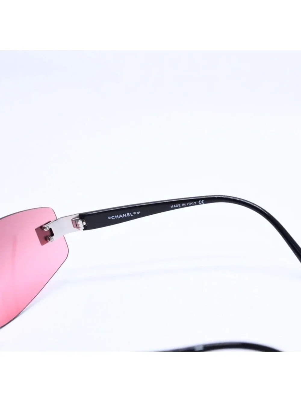 Chanel Rimless Shield Sunglasses Eyewear 120 CC Logo Pink Black